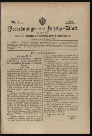 Verordnungs- und Anzeige-Blatt der k.k. General-Direction der österr. Staatsbahnen 18900124 Seite: 1