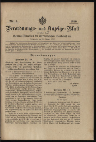 Verordnungs- und Anzeige-Blatt der k.k. General-Direction der österr. Staatsbahnen 18900131 Seite: 1