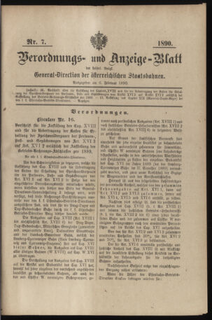 Verordnungs- und Anzeige-Blatt der k.k. General-Direction der österr. Staatsbahnen 18900206 Seite: 1