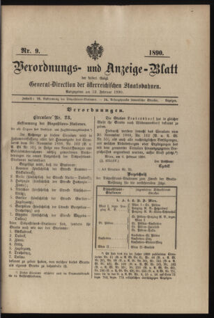 Verordnungs- und Anzeige-Blatt der k.k. General-Direction der österr. Staatsbahnen 18900212 Seite: 1