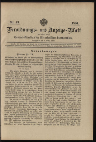 Verordnungs- und Anzeige-Blatt der k.k. General-Direction der österr. Staatsbahnen 18900309 Seite: 1