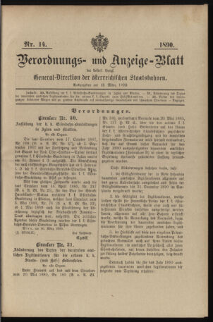 Verordnungs- und Anzeige-Blatt der k.k. General-Direction der österr. Staatsbahnen 18900313 Seite: 1