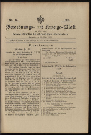 Verordnungs- und Anzeige-Blatt der k.k. General-Direction der österr. Staatsbahnen 18900319 Seite: 1