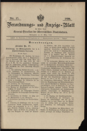 Verordnungs- und Anzeige-Blatt der k.k. General-Direction der österr. Staatsbahnen 18900328 Seite: 1