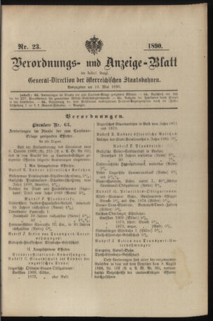 Verordnungs- und Anzeige-Blatt der k.k. General-Direction der österr. Staatsbahnen 18900510 Seite: 1