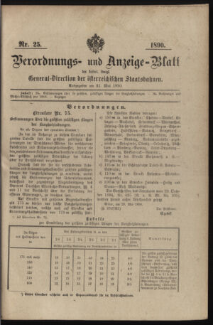 Verordnungs- und Anzeige-Blatt der k.k. General-Direction der österr. Staatsbahnen 18900531 Seite: 1