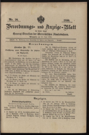 Verordnungs- und Anzeige-Blatt der k.k. General-Direction der österr. Staatsbahnen 18900610 Seite: 1