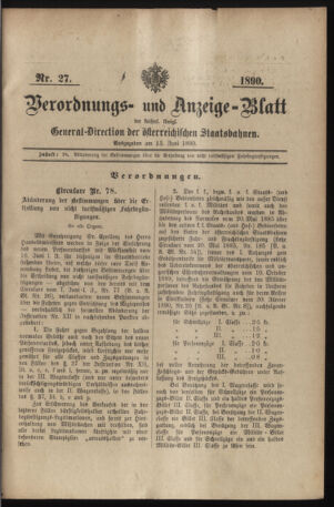 Verordnungs- und Anzeige-Blatt der k.k. General-Direction der österr. Staatsbahnen 18900613 Seite: 1