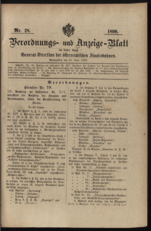 Verordnungs- und Anzeige-Blatt der k.k. General-Direction der österr. Staatsbahnen 18900615 Seite: 1