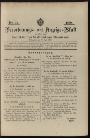 Verordnungs- und Anzeige-Blatt der k.k. General-Direction der österr. Staatsbahnen 18900627 Seite: 1