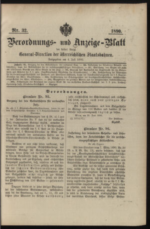 Verordnungs- und Anzeige-Blatt der k.k. General-Direction der österr. Staatsbahnen 18900704 Seite: 1