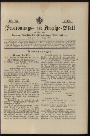 Verordnungs- und Anzeige-Blatt der k.k. General-Direction der österr. Staatsbahnen 18900801 Seite: 1