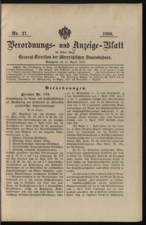 Verordnungs- und Anzeige-Blatt der k.k. General-Direction der österr. Staatsbahnen 18900818 Seite: 1