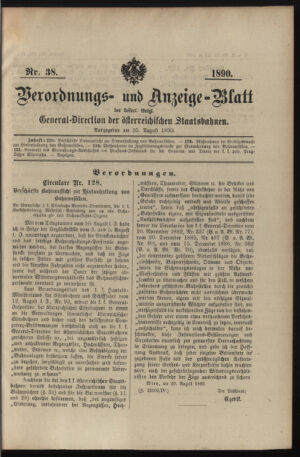 Verordnungs- und Anzeige-Blatt der k.k. General-Direction der österr. Staatsbahnen 18900825 Seite: 1