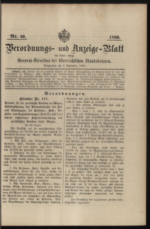 Verordnungs- und Anzeige-Blatt der k.k. General-Direction der österr. Staatsbahnen 18900906 Seite: 1