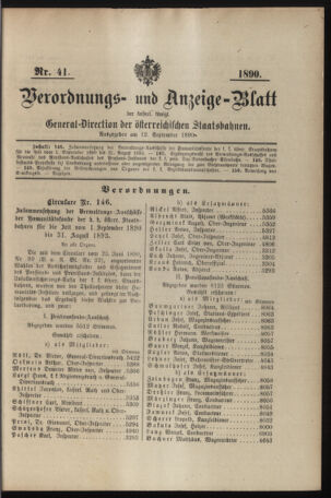 Verordnungs- und Anzeige-Blatt der k.k. General-Direction der österr. Staatsbahnen 18900912 Seite: 1