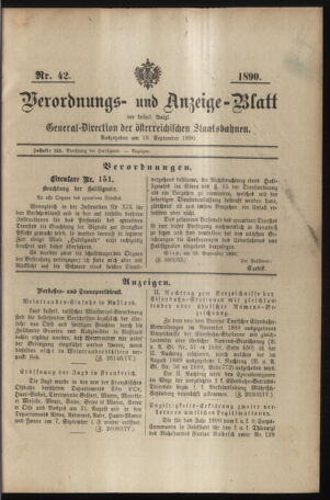 Verordnungs- und Anzeige-Blatt der k.k. General-Direction der österr. Staatsbahnen 18900919 Seite: 1