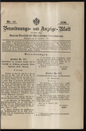 Verordnungs- und Anzeige-Blatt der k.k. General-Direction der österr. Staatsbahnen 18900929 Seite: 1