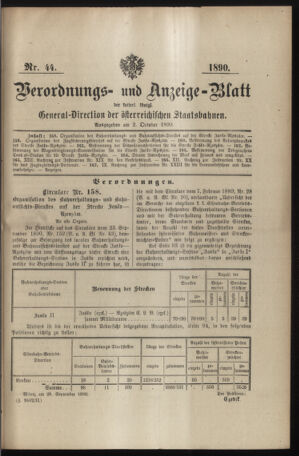 Verordnungs- und Anzeige-Blatt der k.k. General-Direction der österr. Staatsbahnen 18901002 Seite: 1