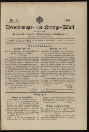 Verordnungs- und Anzeige-Blatt der k.k. General-Direction der österr. Staatsbahnen 18901025 Seite: 1