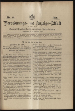 Verordnungs- und Anzeige-Blatt der k.k. General-Direction der österr. Staatsbahnen 18901102 Seite: 1