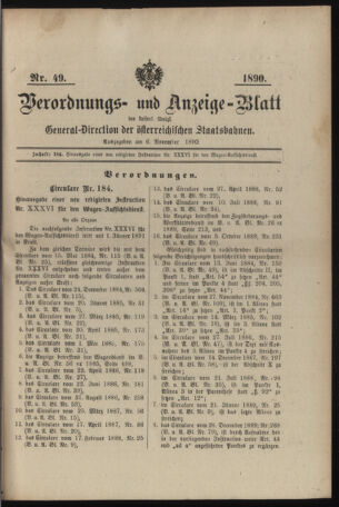 Verordnungs- und Anzeige-Blatt der k.k. General-Direction der österr. Staatsbahnen 18901106 Seite: 1