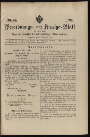 Verordnungs- und Anzeige-Blatt der k.k. General-Direction der österr. Staatsbahnen 18901108 Seite: 1