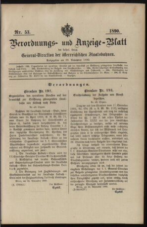 Verordnungs- und Anzeige-Blatt der k.k. General-Direction der österr. Staatsbahnen 18901129 Seite: 1