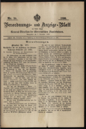 Verordnungs- und Anzeige-Blatt der k.k. General-Direction der österr. Staatsbahnen 18901203 Seite: 1