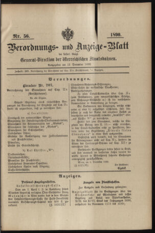 Verordnungs- und Anzeige-Blatt der k.k. General-Direction der österr. Staatsbahnen 18901212 Seite: 1