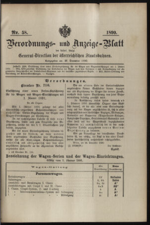 Verordnungs- und Anzeige-Blatt der k.k. General-Direction der österr. Staatsbahnen 18901227 Seite: 1