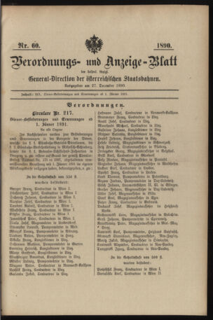 Verordnungs- und Anzeige-Blatt der k.k. General-Direction der österr. Staatsbahnen 18901227 Seite: 31