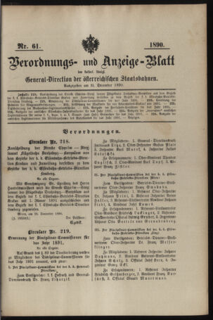 Verordnungs- und Anzeige-Blatt der k.k. General-Direction der österr. Staatsbahnen 18901231 Seite: 1