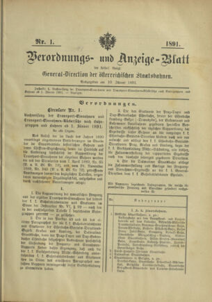 Verordnungs- und Anzeige-Blatt der k.k. General-Direction der österr. Staatsbahnen 18910110 Seite: 1