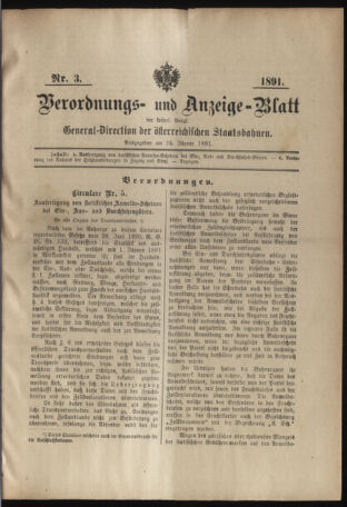 Verordnungs- und Anzeige-Blatt der k.k. General-Direction der österr. Staatsbahnen 18910124 Seite: 1