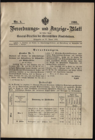 Verordnungs- und Anzeige-Blatt der k.k. General-Direction der österr. Staatsbahnen 18910131 Seite: 1