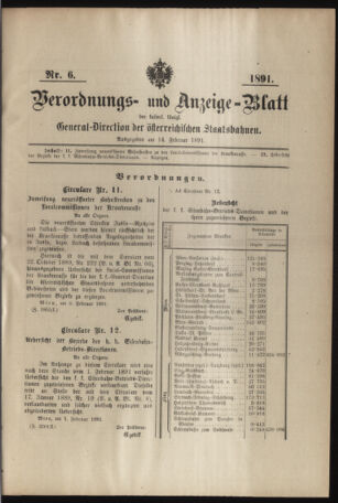 Verordnungs- und Anzeige-Blatt der k.k. General-Direction der österr. Staatsbahnen 18910214 Seite: 1