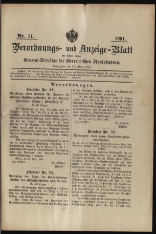 Verordnungs- und Anzeige-Blatt der k.k. General-Direction der österr. Staatsbahnen 18910321 Seite: 1