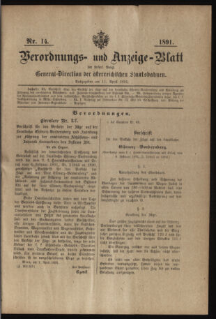 Verordnungs- und Anzeige-Blatt der k.k. General-Direction der österr. Staatsbahnen 18910411 Seite: 1