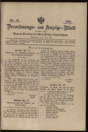 Verordnungs- und Anzeige-Blatt der k.k. General-Direction der österr. Staatsbahnen 18910620 Seite: 1