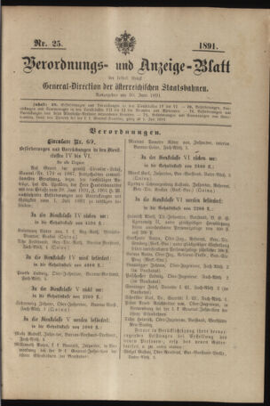 Verordnungs- und Anzeige-Blatt der k.k. General-Direction der österr. Staatsbahnen 18910630 Seite: 1