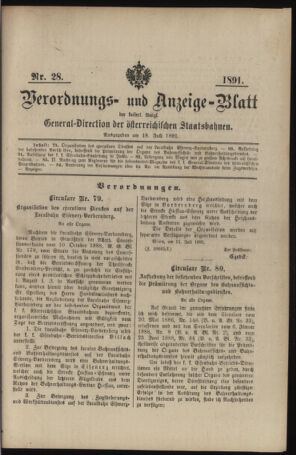 Verordnungs- und Anzeige-Blatt der k.k. General-Direction der österr. Staatsbahnen 18910718 Seite: 1