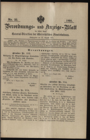 Verordnungs- und Anzeige-Blatt der k.k. General-Direction der österr. Staatsbahnen