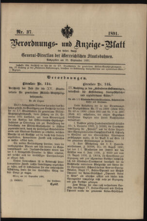 Verordnungs- und Anzeige-Blatt der k.k. General-Direction der österr. Staatsbahnen 18910926 Seite: 1