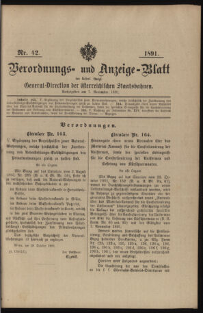 Verordnungs- und Anzeige-Blatt der k.k. General-Direction der österr. Staatsbahnen 18911107 Seite: 1