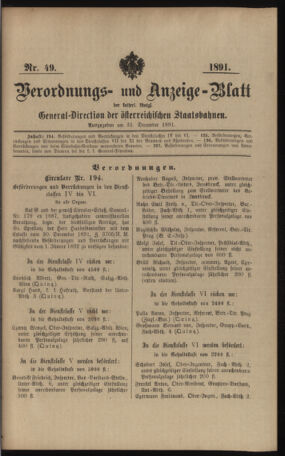 Verordnungs- und Anzeige-Blatt der k.k. General-Direction der österr. Staatsbahnen 18911231 Seite: 21