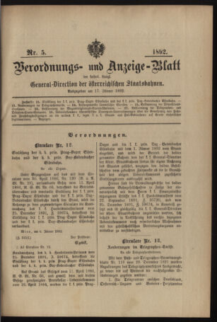 Verordnungs- und Anzeige-Blatt der k.k. General-Direction der österr. Staatsbahnen 18920117 Seite: 1