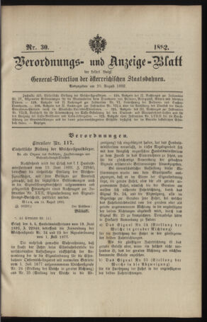 Verordnungs- und Anzeige-Blatt der k.k. General-Direction der österr. Staatsbahnen 18920820 Seite: 1