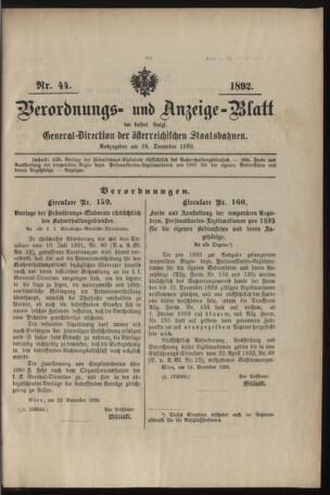 Verordnungs- und Anzeige-Blatt der k.k. General-Direction der österr. Staatsbahnen