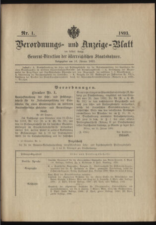 Verordnungs- und Anzeige-Blatt der k.k. General-Direction der österr. Staatsbahnen 18930116 Seite: 1